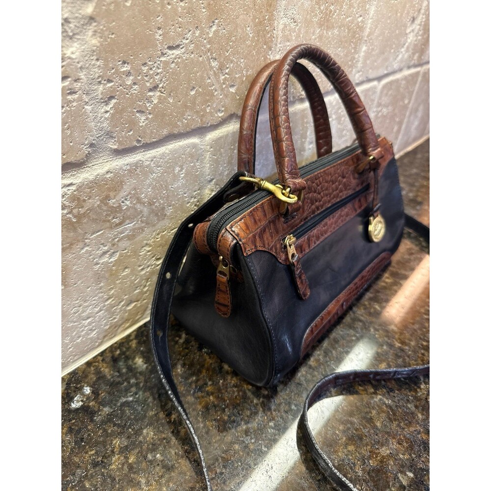 Vintage Brahmin Black Tuscan Crandall Doctors Bag Croc Embossed Handbag EUC - Picture 3 of 12